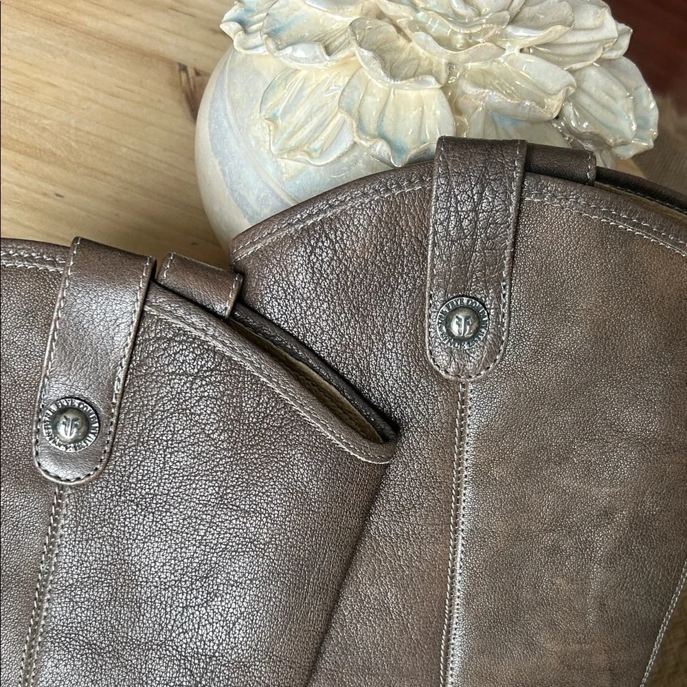 Frye Melissa‎ Lug Button Tall Brown Leather Size 8